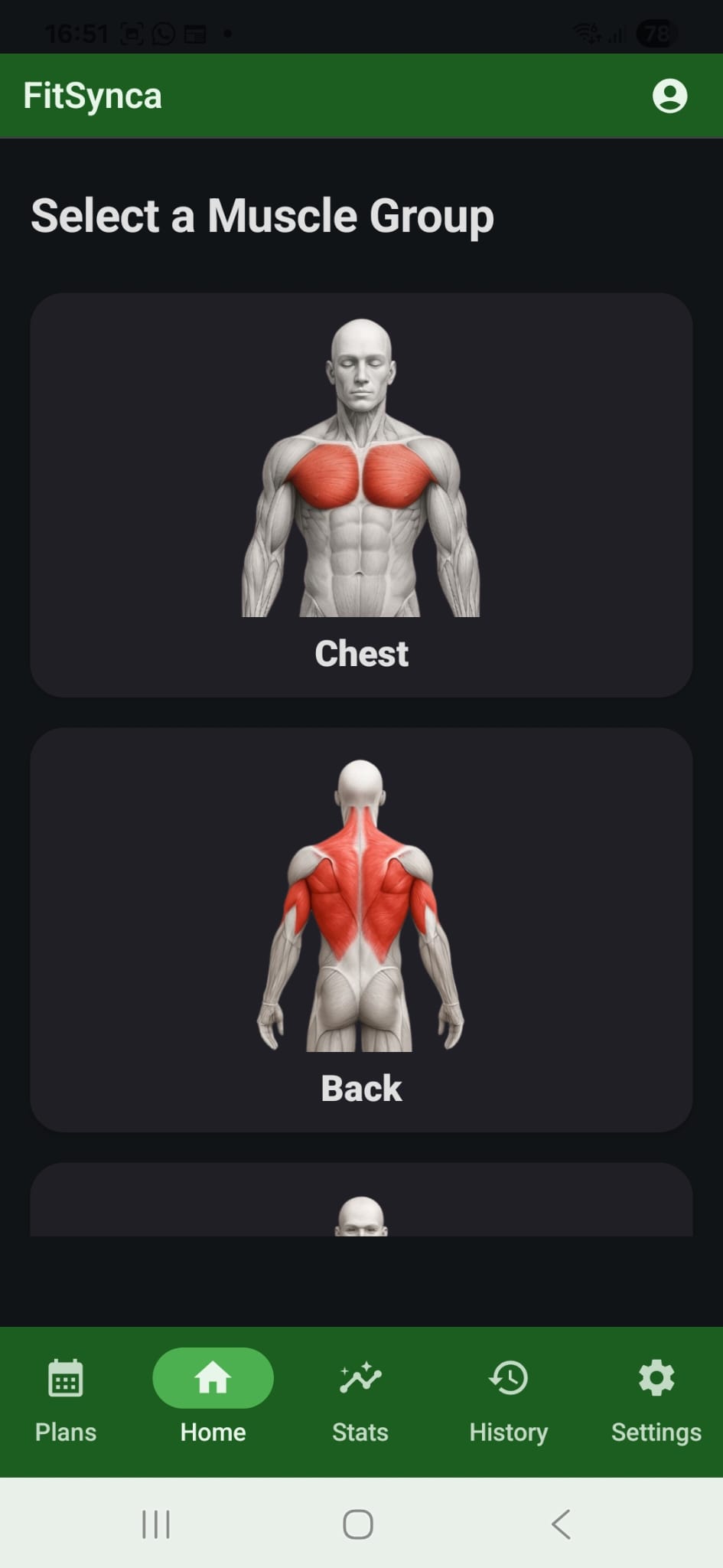 Home screen in dark mode