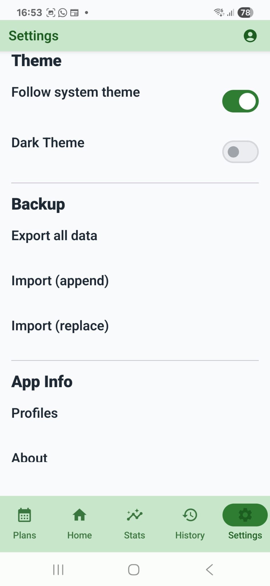 Backup and restore settings