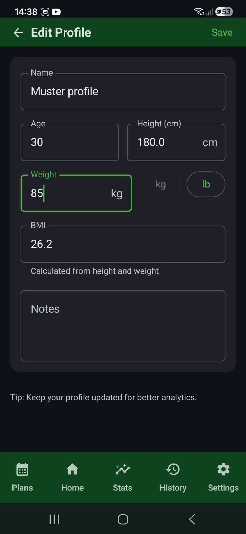 Edit profile screen