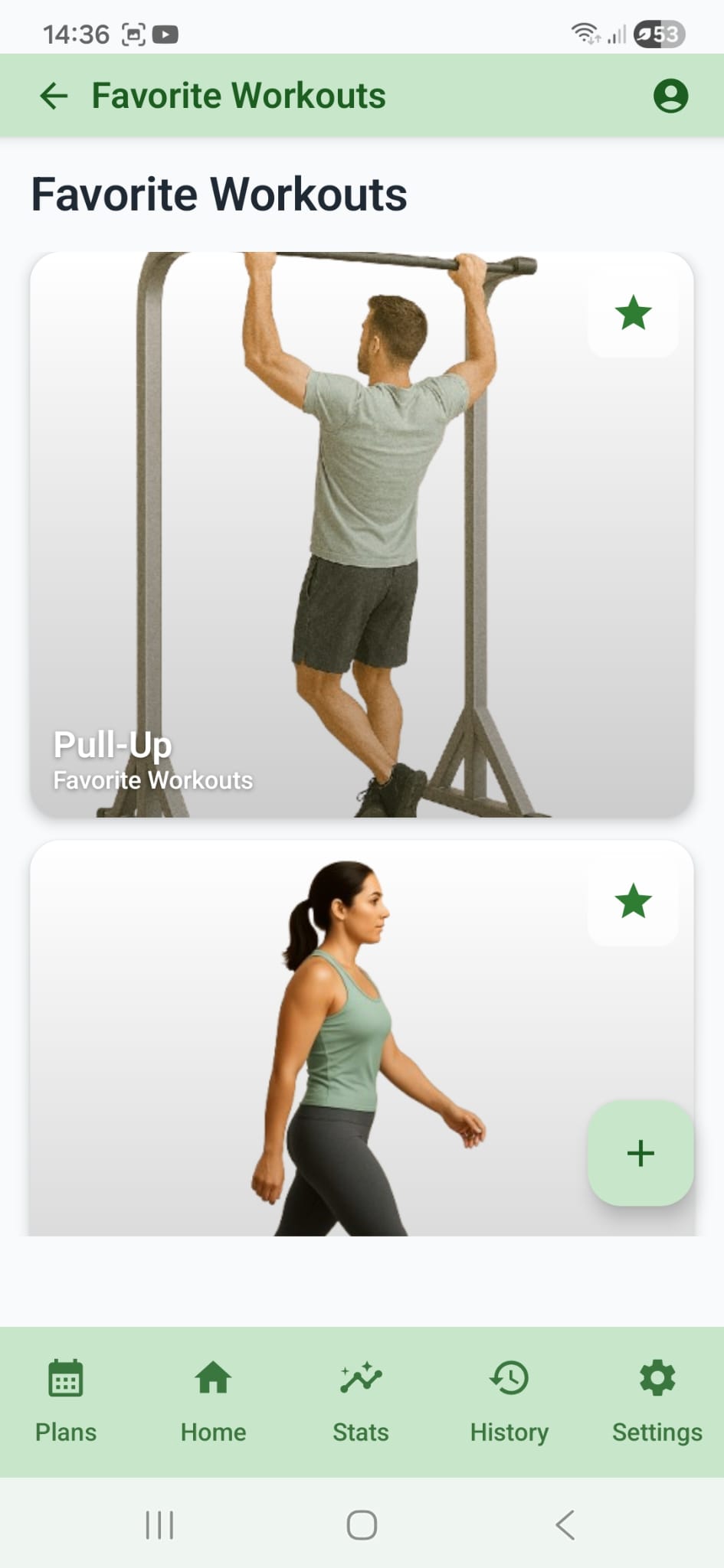 Favorite workouts screen